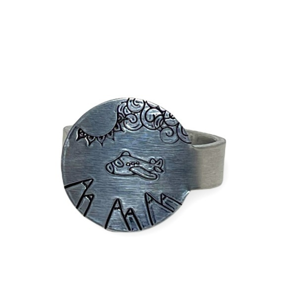 Handmade 8/9 stamped flying adjustable silver hypoallergenic medallion ring